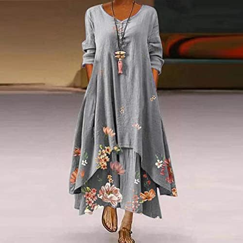 Vestido de Firero Maxi para Mulheres Plus Tamanho Vestidos Vintage Casual Casual Campeadas Irregular