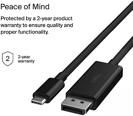 Belkin USB Tipo C para DisplayPort 1.4 Cabo 6,6 pés/2m, 32,4 Gbps, 8k@60Hz ou 4k@144Hz, com HBR3, DSC,
