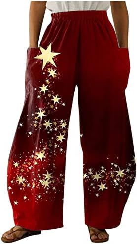 Calça de suor de cintura alta de Natal Mulheres Cinqueça o jogger de fundo com bolsos calças de corrida folgadas calças de corrida