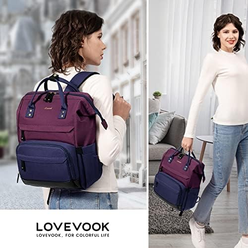 Backpack de laptop LoveVook para mulheres, bolsa de mochilas de negócios de 15,6 polegadas com