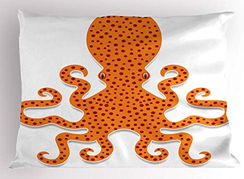 Ambesonne Kraken Pillow Sham, Padrão Spotty Octopus em cores vívidas de monstro marinho impressão, travesseiro de tamanhos padrão decorativo, 26 x 20, laranja