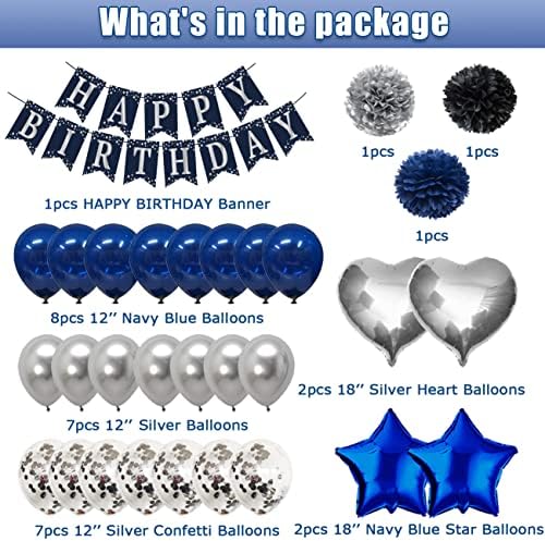 Decorações de aniversário azuis e prateadas da Marinha Os suprimentos para festas de aniversário