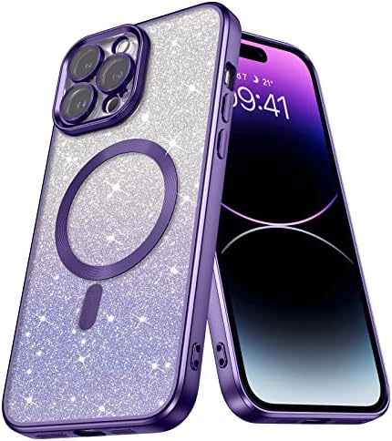 Bentoben iPhone 14 Pro Max Case, iPhone 14 Pro Max Magnetic Glitter Case [Compatível com MagSafe], Glitter Clear Glitter Glitter Girls Shiny Girls Non Slip Cobert
