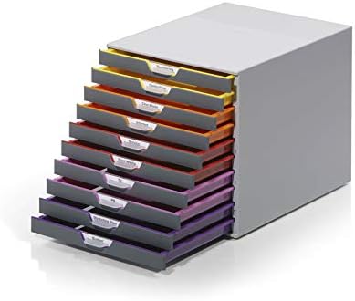 Caixa de gaveta plástica durável varicolor empilhável, 10 gavetas, carta para arquivos de tamanho do fólio, 11,5 x 14 x 11 , cinza