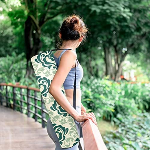 Laiyuhua Yoga Mat Bag, bolsa de ginástica de ioga com zíperas duplas para mulheres e homens - zíperes lisos, abertura grande em forma de U e correia ajustável, se encaixa na maioria dos tapetes de damasco verde padrão de luxo textura geométrica de luxo