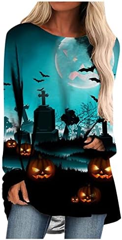 Camisas de outono Mulheres Halloween Impresso Longo Pescoço Redondo Lear
