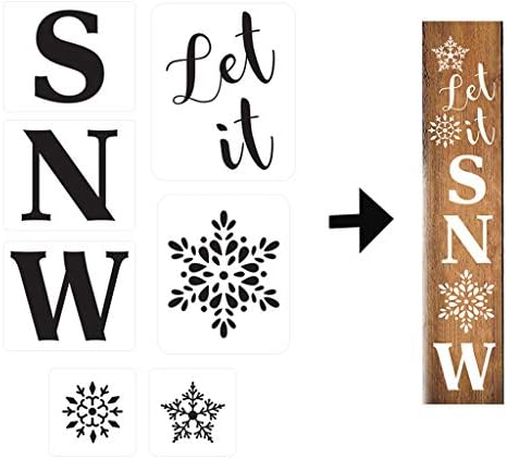 Ahn'Qiraj 7 PCs Let It Snow Stencils Kit de estênceis de natal Modelos de flocos de neve para pintura em estêncils de madeira de madeira Signo de estêncil DIY Designs Projetos reutilizáveis ​​duráveis