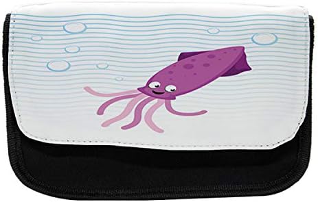 Caixa de lápis de lula lunarável, fauna subaquática com bolhas, bolsa de lápis de caneta com zíper duplo, 8,5 x 5,5, roxo azul pálido