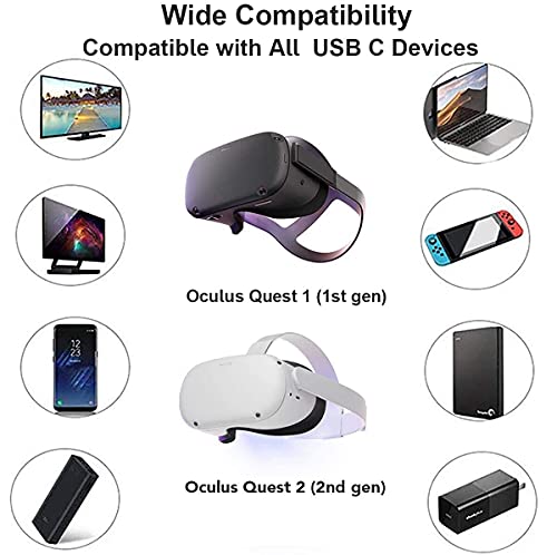 TXTCU Compatível para Oculus Quest 2 Link Cable 5m, cabo de fone de ouvido VR para Oculus Quest 2 / Quest 1, USB 3.0 Tipo A a C Cabo de carregamento de transferência de dados de alta velocidade para jogos PC e USB C Chargers