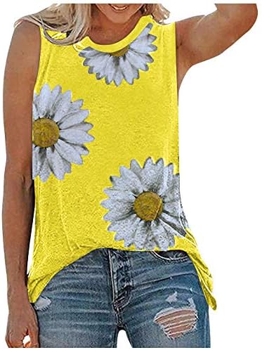 KCJGIKPOK Mulheres tampas de tampas de moda, Daisy Flower Graphic Tees Inspirational camiseta fofa