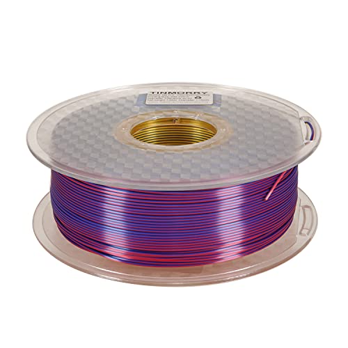 Filamento de Pla-Color de seda Tri-Color 1,75 mm, TinMorry PLA 3D Filamento da impressora, 1 kg de bobo, azul amarelo vermelho