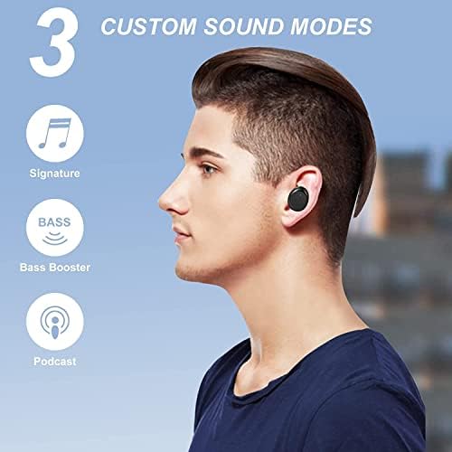 Novamilion Bluetooth à prova d'água 5.3 Feardbuds sem fio verdadeiros, controle de toque, fones de ouvido TWS do tempo de reprodução cíclica de 30h com caixa de carregamento e microfone, energia estéreo na orelha