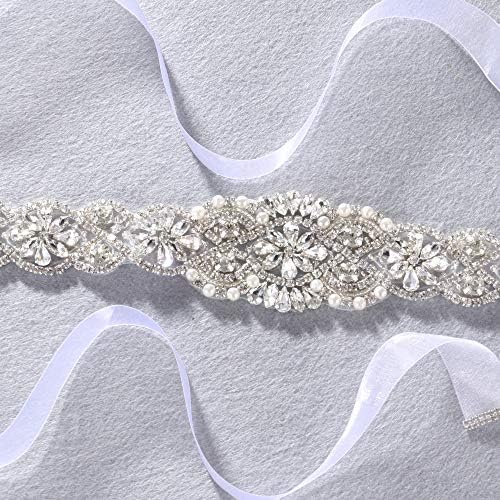 Cinto de noiva Yanstar Mão do cinto de casamento de strassm de casamento Cristal transparente 22 polin Comprimento com fita de organza branca para vestido de noiva