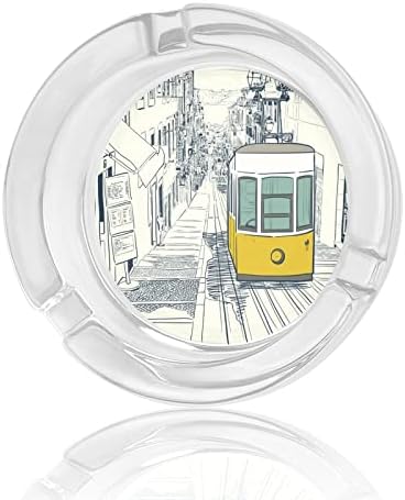 Tram de rua tranquilo em Lisbon Glass Ashtray para cigarros redondo bandejas de cinzas para escritório em casa e restaurantes