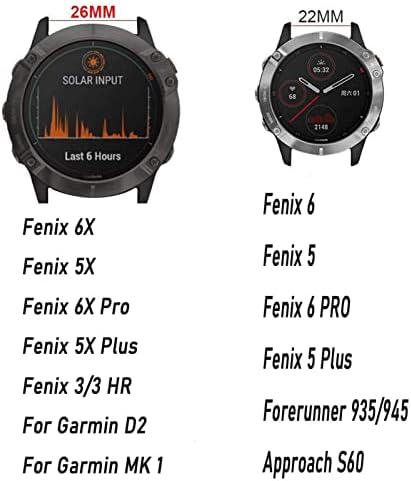 Hwgo 26 22mm Relógio rápido Relógio tiras para Garmin Fenix ​​6 6x Pro 5x 5 mais 3HR S60 MK1 Forerunner