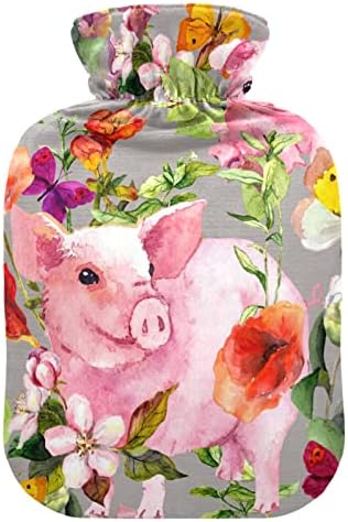 Garrafas de água quente com porcos de capa Flores de verão Borboletas bolsas de água quente para alívio da dor,