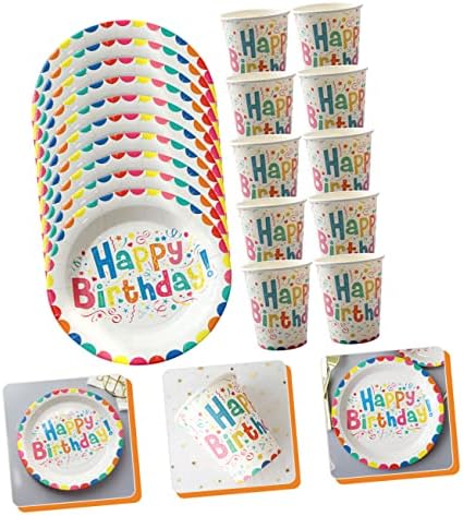 Escebido 1 conjunto de feliz aniversário Plato de papel kits Lip Gloss Kits Blush Set Redond Serving Platter Birthday Party Placas de papel Confetti Placas de aniversário Supplias de festa Kit de jantar de aniversário colorido colorido
