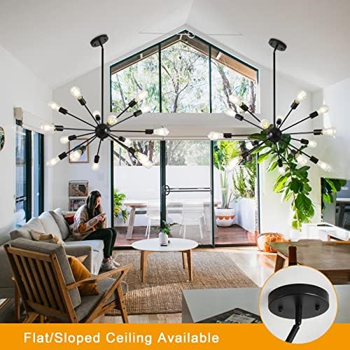 Sarudiir 15 Luz de 15 lustres Sputnik lustres pretos modernos semi rubor luminária de teto de montagem lâmpadas de altura ajustável para sala de estar sala de jantar na sala de cozinha quartel corredor…