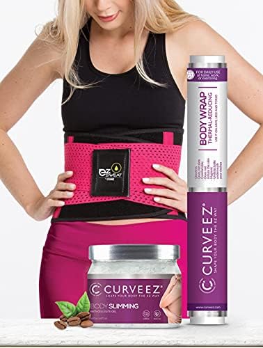 Pacote Curveez: Sur suor de Slimming Gel Anti Cellulite, embrulho de corpo osmótico e Neoprene EZ Sweat Gym Belt Welt Trimmer