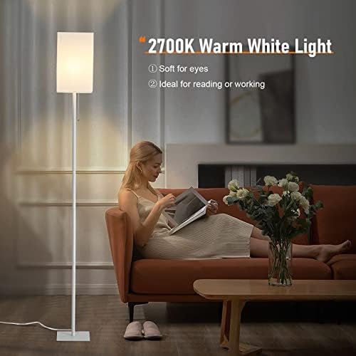 Lâmpada de piso figdifor, lâmpadas de piso para sala de estar, lâmpada de lâmpada alta em corrente com tonalidade de linho, 2700k lâmpada branco