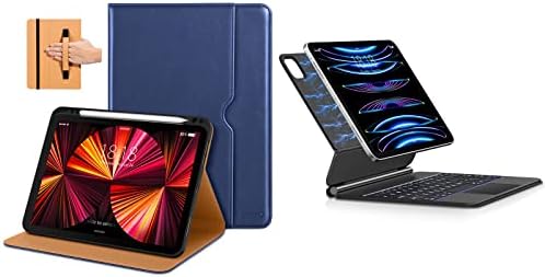 Caixa DTTO para iPad Pro 11 polegadas 4/3ª/2ª/1ª geração 2022/2021/2020/2018, FIT iPad Air 4/5, capa de stand de fólio de couro PU Premium e caixa de teclado magnético, azul marinho e preto