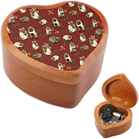 Raccoon fofo besta fofa vintage clockwork box musical box em forma de coração Caixa de música