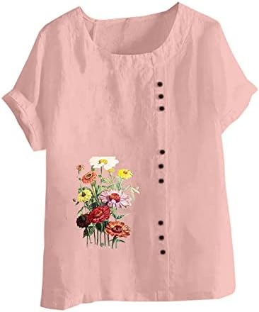 Camisa da blusa para meninas 2023 Manga curta Codão de algodão Daisy Flower Graphic Plus Size Brunch Top B7