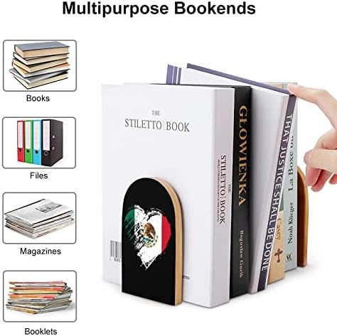 Grungy Mexico Heart Flag Wood Livros Pesados ​​portadores de livros para prateleiras Ends de livro decorativo