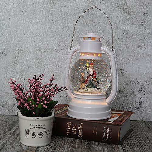 Wondise Christmas Snow Globe Lantern com timer de 6 horas, brilho operado por bateria e água em turbilhão Papai