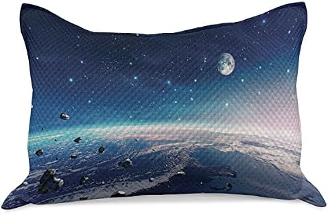 Ambesonne Universo maconha colcha de travesseira, imagem horizontal da nebulosa com planeta Terra Moon e asteróides, capa padrão de travesseiro de tamanho king para quarto, 36 x 20, multicolor