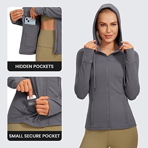 Crz Yoga Butterluxe Womens Hooded Jacket - Jaqueta de corrida atlética com ventilação de malha traseira e buracos
