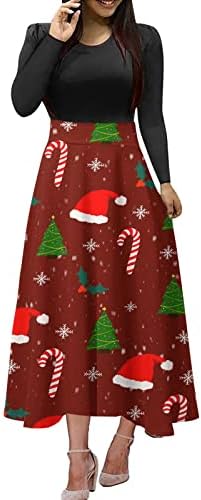 Vestido de manga longa para mulheres de plus size casual elegante e elegante empire maxi vestidos com estampa de natal