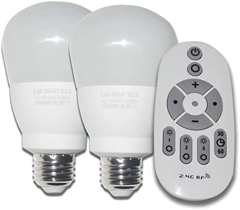 Erkangsm Smart LED Bulb Bulb Dimmable com lâmpadas de controle E26 9W de controle remoto temperatura e brilho ajustáveis, 2 pacote