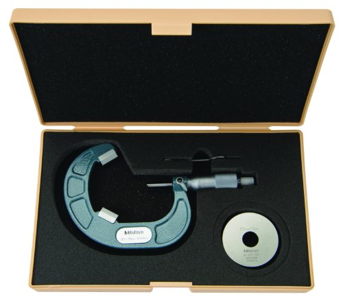 Mitutoyo 114-106 Micômetro V-Anvil para 3 flautas Cabeça de corte, parada de catraca, faixa de 70-85 mm, graduação de 0,01 mm, +/- 0,007mm Precisão