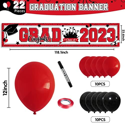 Decorações de graduação vermelha e preta Classe de 2023 jardas de bandeira de sinais de quintal