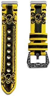 Nickston Yellow and Black Skull Crossbones Band Compatível com Fitbit Versa 2 e Versa, Lite e Edição Especial em relevo, cinta de couro escovado