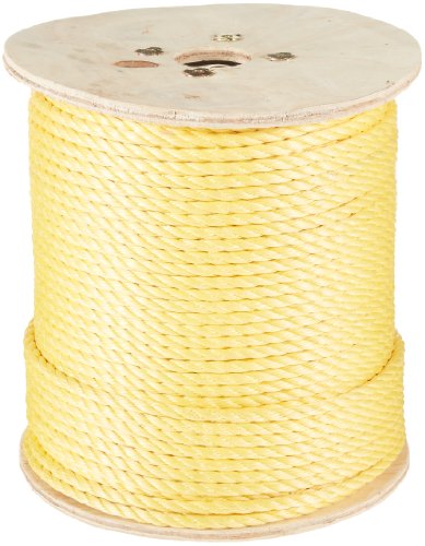 Indusco 72100286 Rolo de corda sintética de polipropileno, 3 fios, diâmetro de 3/8 x 600 ', limite de carga de trabalho de 240 libras, amarelo