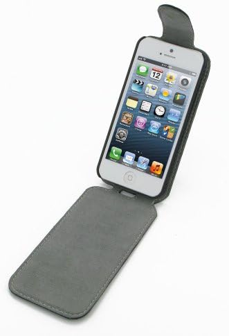Pdair Flip Top Case para Apple iphone 5 preto de couro feito protetor macio de proteção com clipe de cinto