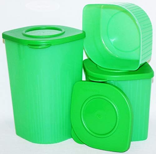 Conjunto de Tupperware de 3 recipientes frescos de geladeira 2, 4 e 6 xícaras verdes