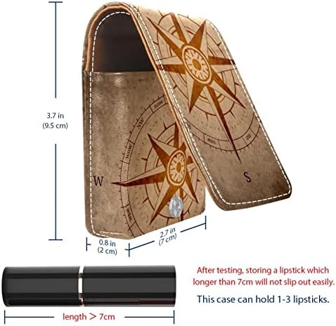 Caixa de batom de Guerotkr, organizador de batom de Lip Gloss de couro com espelho, mini saco de suporte de batom, padrão de bússola retrô