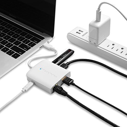 Cable Matters USB C Hub com HDMI 4K, 80W Charging, Gigabit Ethernet e 3x USB em branco - USB -C e Thunderbolt