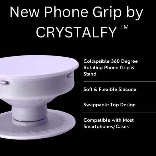 Crystalfy Druzy Quartz Crystal Phone Grip & Phone Stand: Authentic Natural Gemstone Swappable Top, suporte dobrável expansível para smartphones e tablets