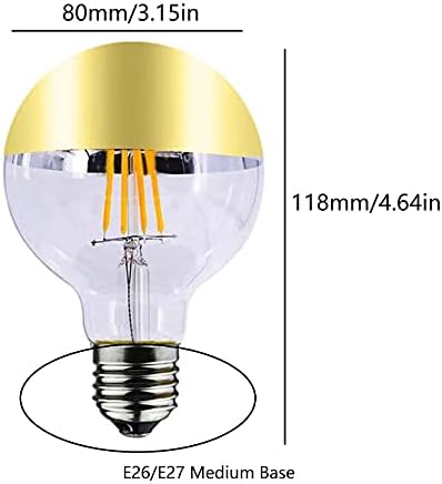 YDJOO G80/G25 LUZ DE LUZ LED LED LED 4W BULBOS DIMMÁVEL GLOBO COM espelho 40W equivalente 2700K Branco quente E26 Base Gold Gold Filamento Luz refletido Vintage Bulbos Edison, 4 pacote de 4