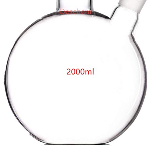Deschem 2000ml, 24/40,2-pescoço, balão de vidro de fundo plano, 2L, dois pescoços, embarcação de laboratório