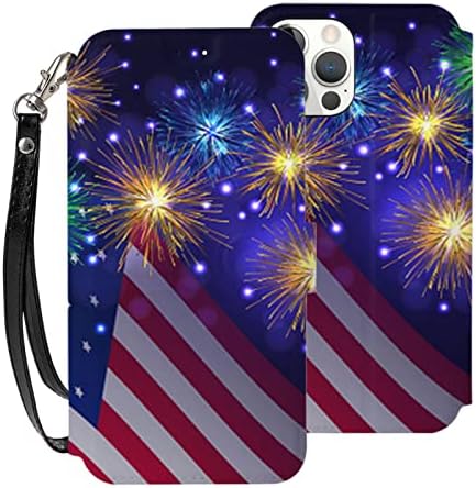 AROONS Firework Flag American Flag 4 de julho Caso da carteira para iPhone 12 Casos