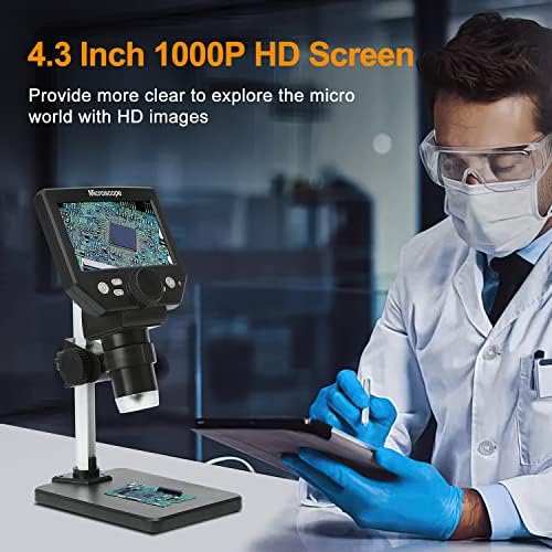 UF-Tools 4,3 polegadas Microscópio digital LCD com cartão TF de 32 GB, ampliação de 1000x, 12mp Ultra-Precise