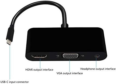 Adaptador de áudio USB C a HDMI VGA, 3-in-1 USB 3.0 Tipo C a 4K HDMI 1080P VGA Digital AD Adaptador, 4K Tipo C Dongle Dual Video Converter compatível com MacBook Pro 2017, Samsung S8/S8+