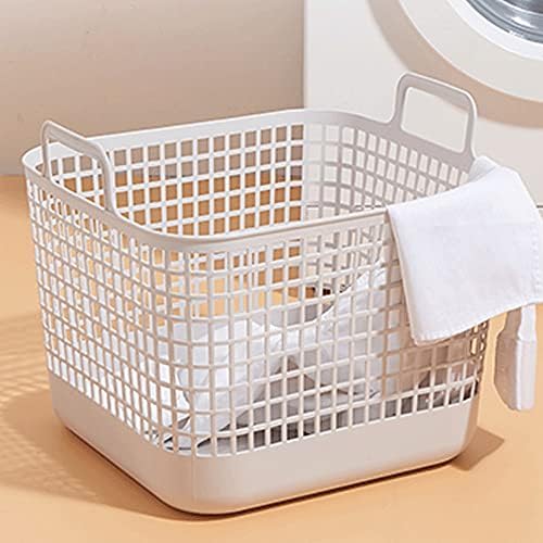 Cesta de lavanderia, lavanderia de plástico doméstico com tampa, oca com alça, tamanho 33cm*23,5cm*25,5cm