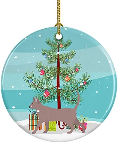 Tesouros de Caroline CK4728CO1 Lilac Thai Lilac #2 Cat Feliz Natal Cerâmica Ornamento, decorações de árvores de Natal, ornamento pendurado para Natal, férias, festa, presente, presente