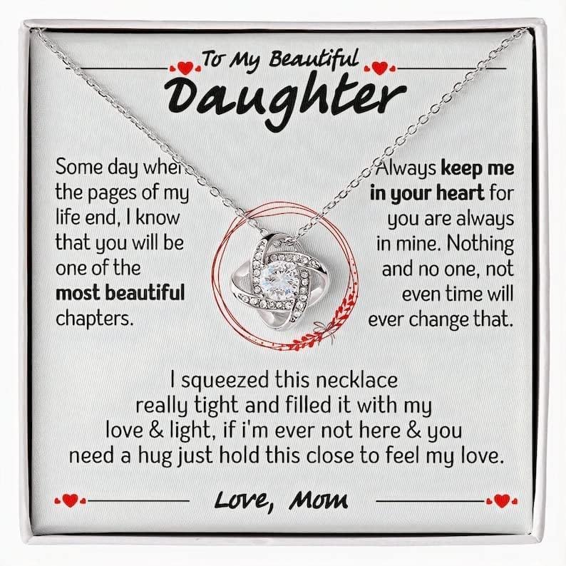 Jóias de cartão de mensagem, colar artesanal- Presente personalizado para a filha de mamãe, colar para filhas colares da filha de mamãe com jóias para o meu nó